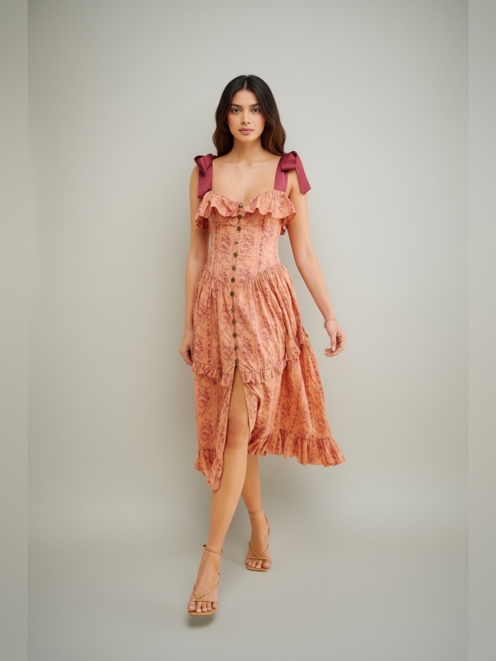 Urban Outfitters Floral Cotton Midi Dress with Tie Straps XS